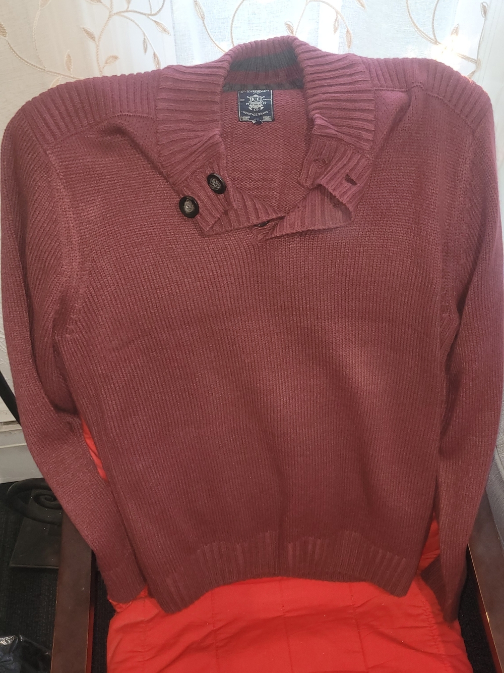 Men's Shawl Collar Knit Sweater - Burgundy